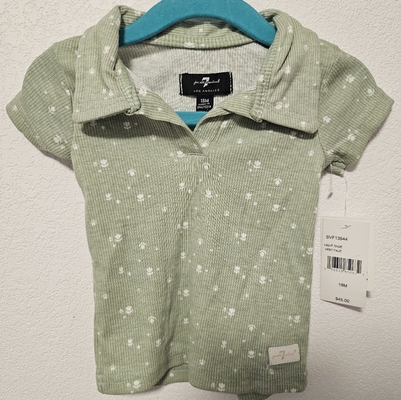 7 For All Mankind Sage Green Baby Girl Short Sleeve Top Size 18M Top Only - Picture 9 of 9